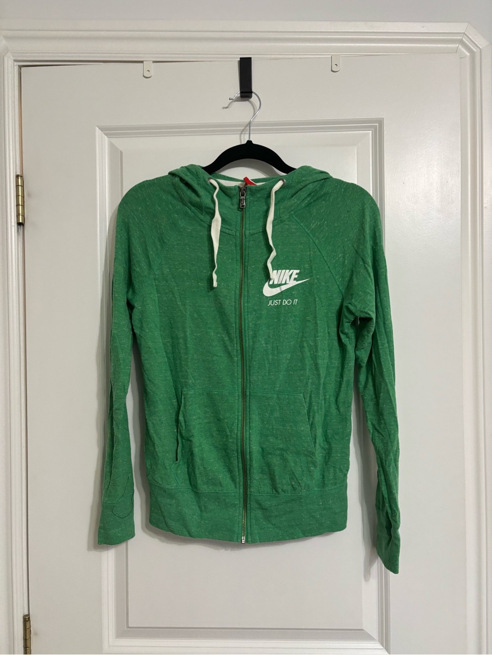 Nike Green Hoodie with White Swoosh & Drawstrings